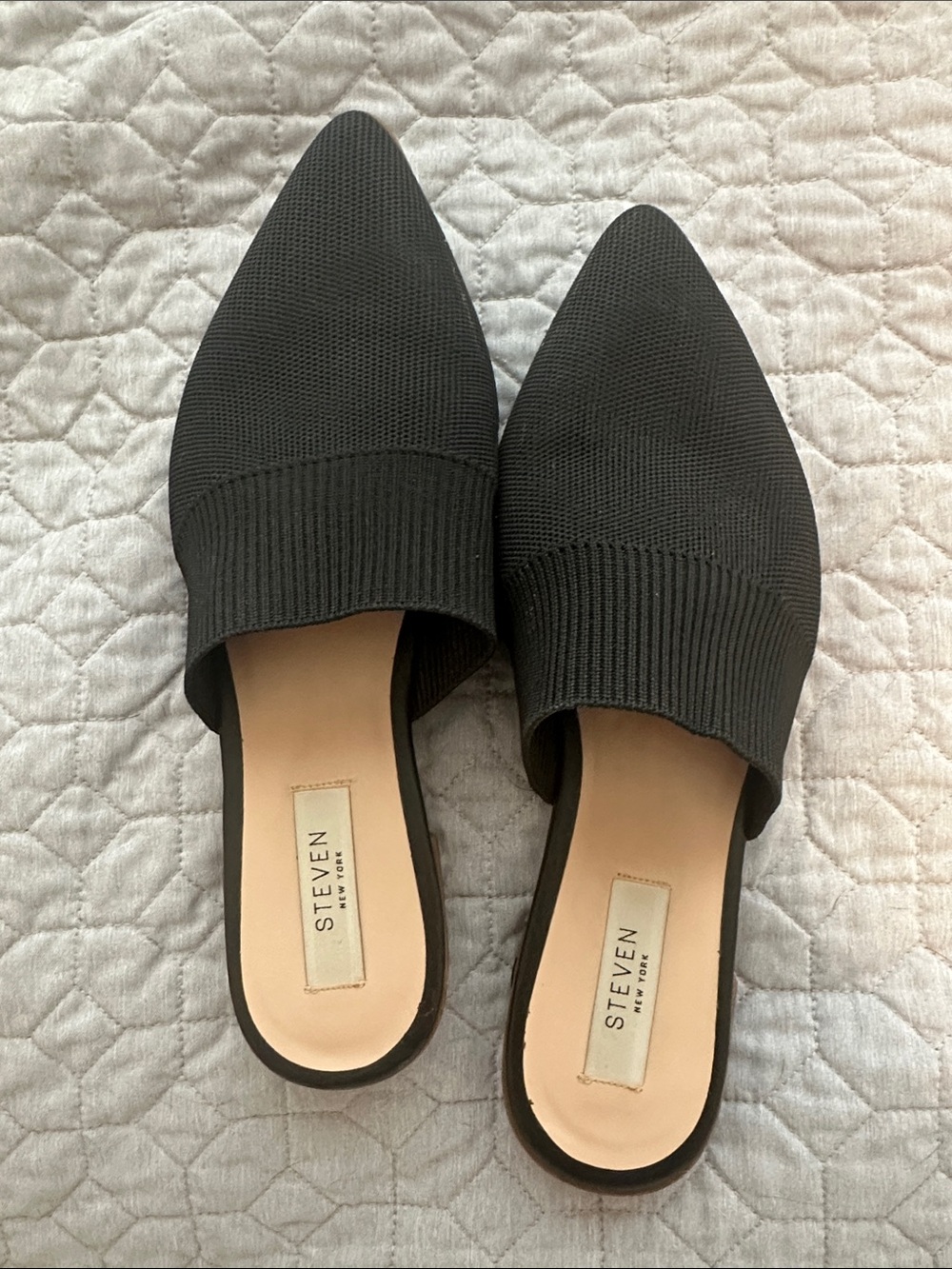 Steve Madden Black Knit Pointed Slip-On Mules